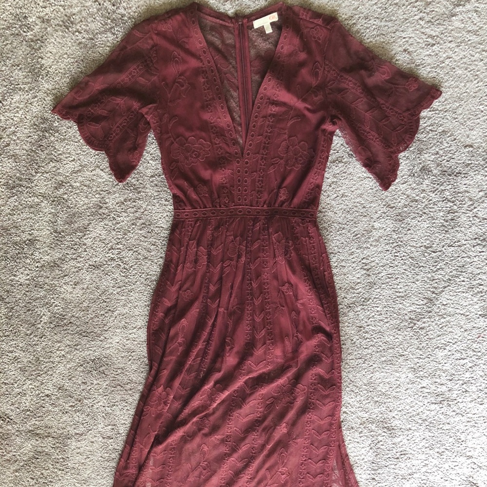 Gianni Bini burgundy lace overlay romper dress
